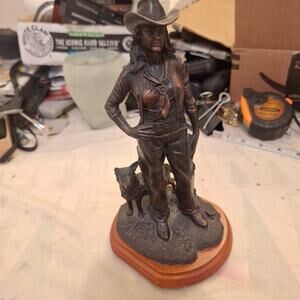 Cold-Cast Bronze Sculpture a Cowgirl with Dog. "Leather N' Lace" Numbered